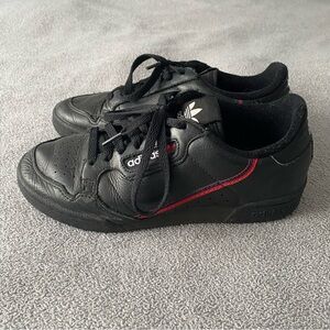 ADIDAS ORIGINALS Continental 80 Black Leather Sneakers with Red Stripe